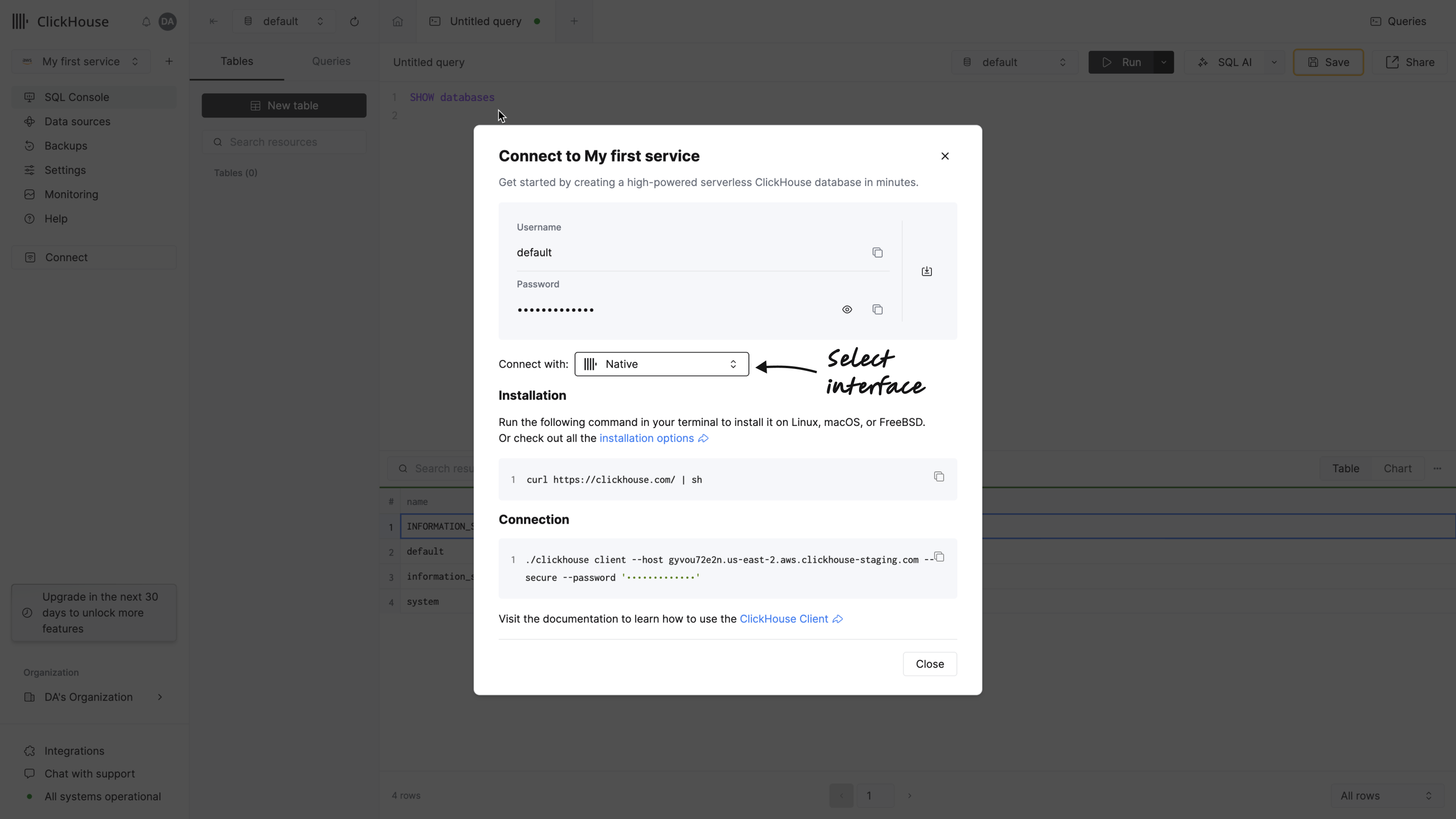 ClickHouse 클라이언트 연결 정보