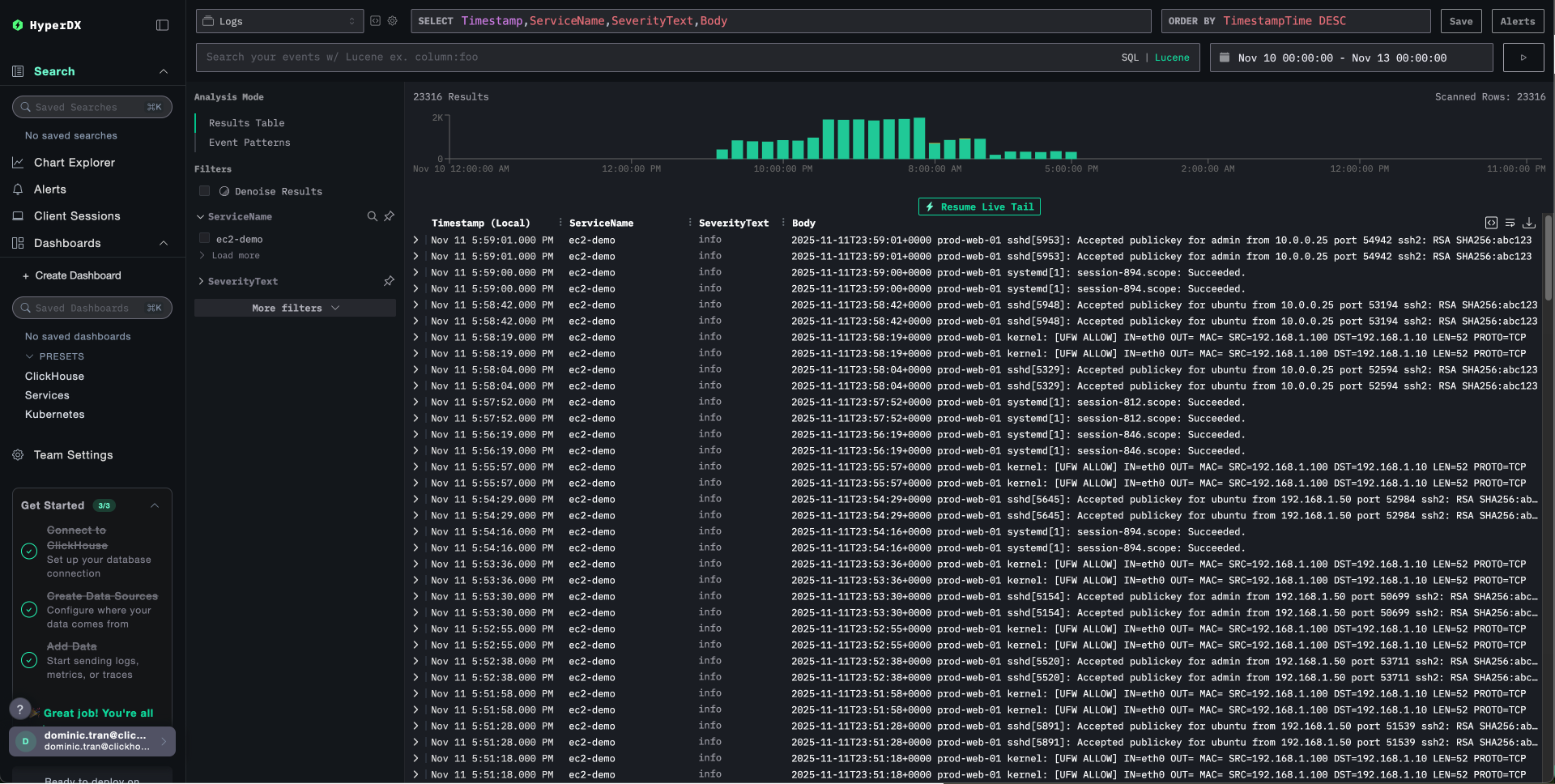 EC2 로그 검색 화면